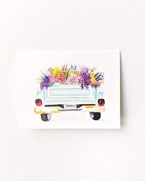 Watercolor Floral Truck "Thank You" Card Set