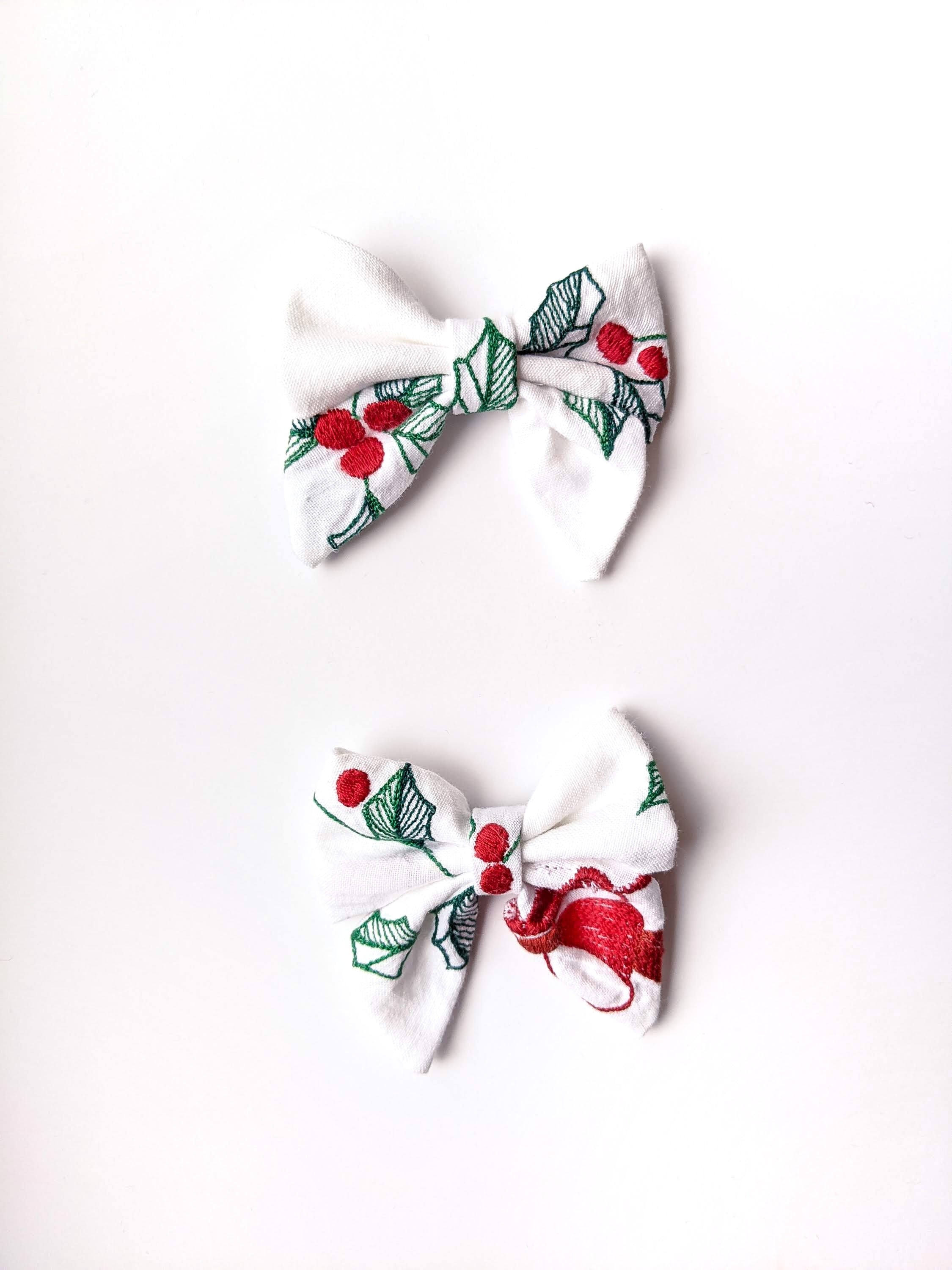 "Clarice" Small Embroidered Bow