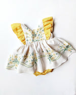 Yellow Daisy Embroidered Skirted Romper- Size 12/18 Months