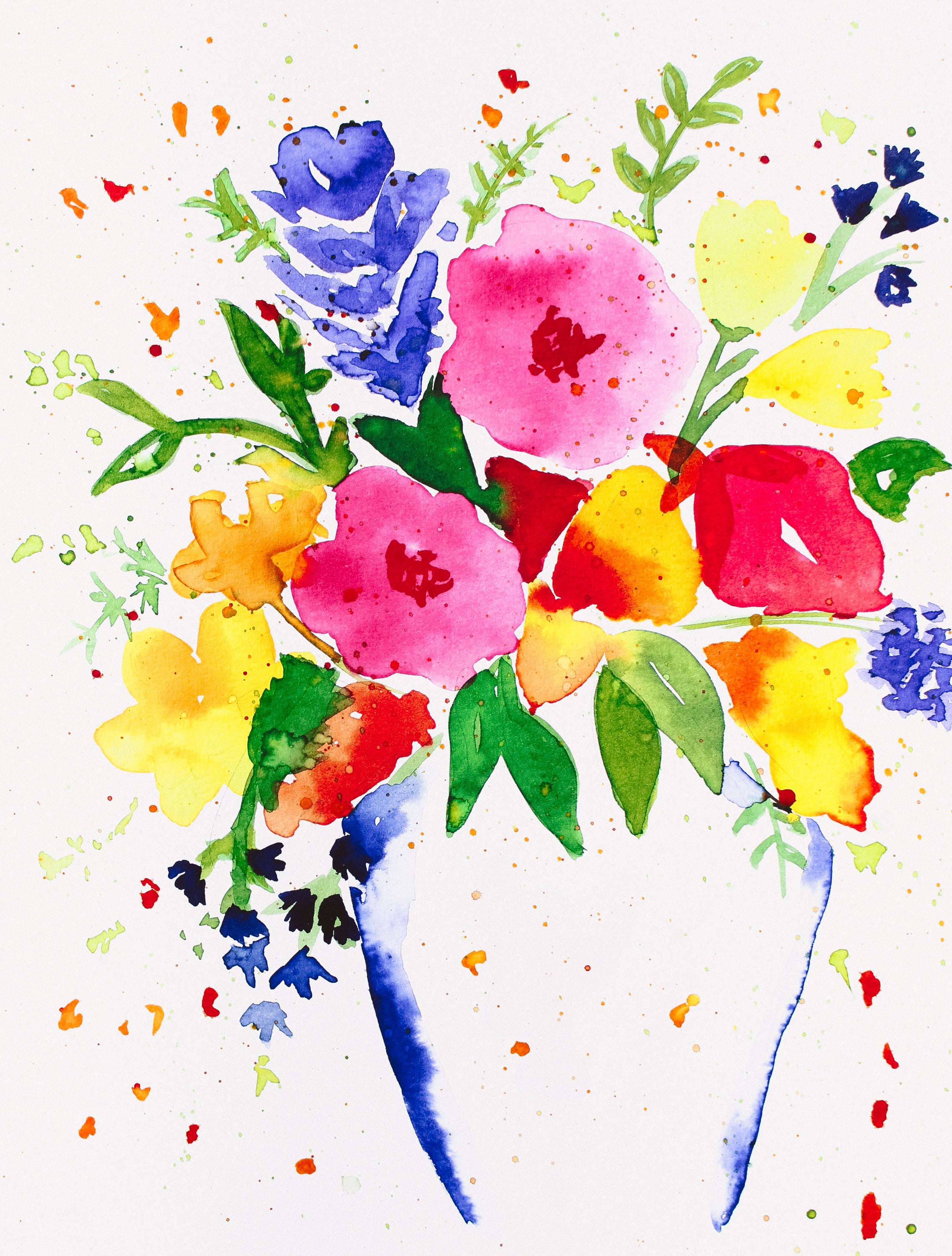 Watercolor Vibrant Abstract Flowers Digital Download