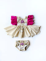 "Camellia" style dress + bloomers set - Size 6/12 months